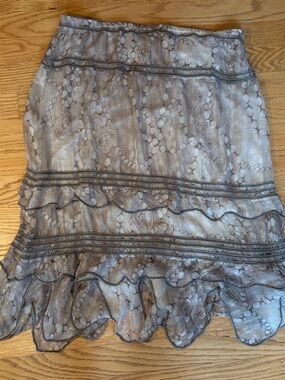 Luisa Cerano Silk Metallic Thread Skirt 10 Taupe Gold